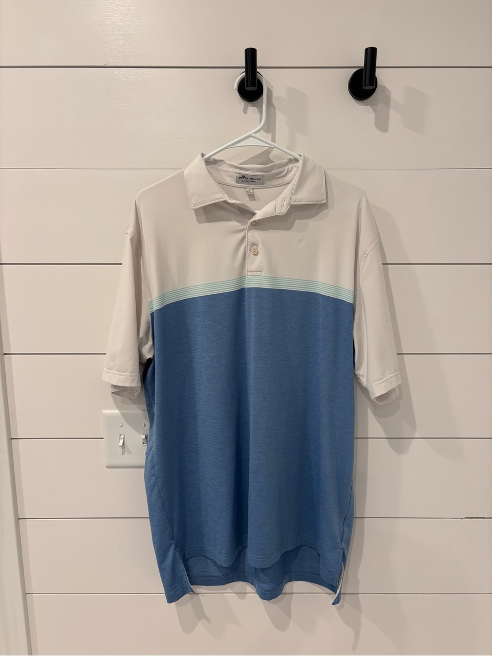 Peter Millar White, Light Blue and Blue Short-Sleeve Polo